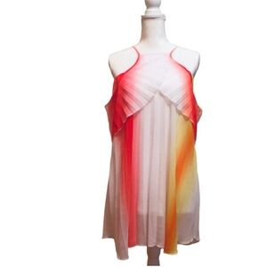 Gianni Bini Sun Dress Pleated Gradient Multi Color Cold Shoulder Women’s Size M